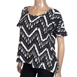 3/$20 Miss Nikky Tribal Chevron Top Short Sleeve Stretchy Beaded Knit Size XL